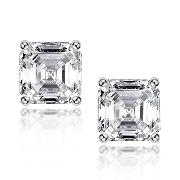 1.5Ct Sterling Silver Asscher Cut 6.43mm Classic Stud Square Diamond Studs - Picture 3 of 16